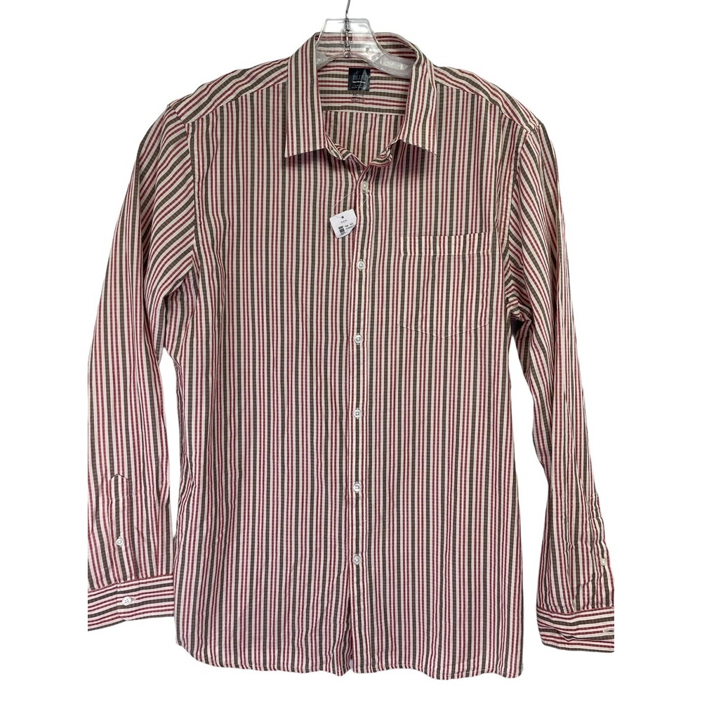 Blu By Saks Fifth Ave Mens Sz XXL Slim Red/Tan/Brown Striped Button Up Shirt(B30